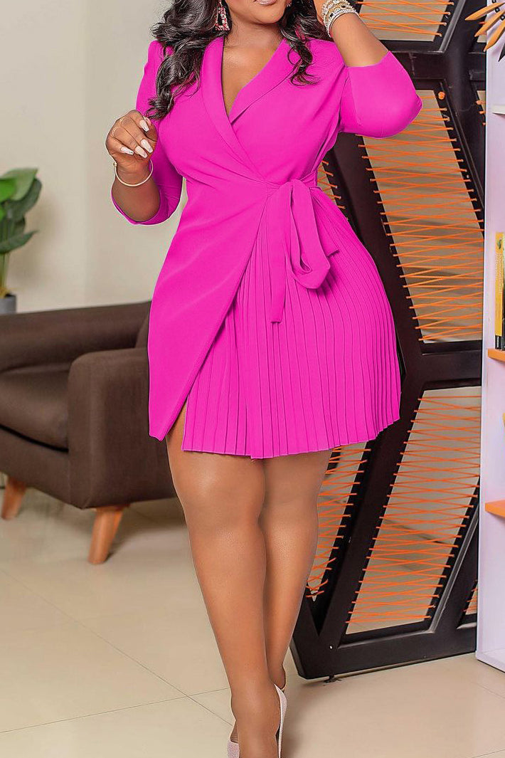 Three-Quarter Sleeves Tie Waist Mini Dresses