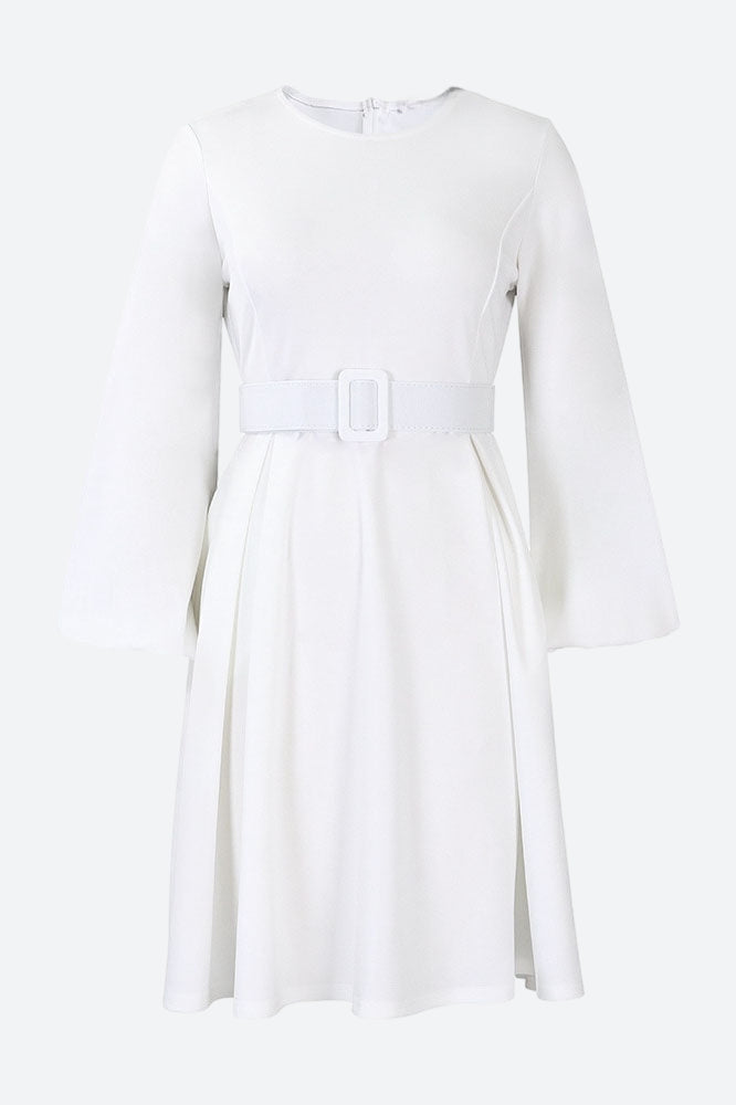 Crew-Neck Long Sleeve High Waisted Dress