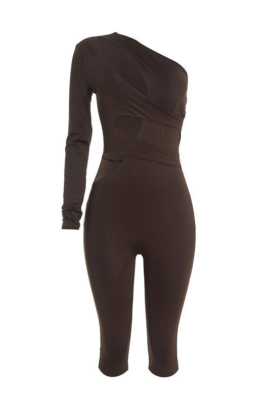 One-Shoulder Cutout Capri Jumpsuit