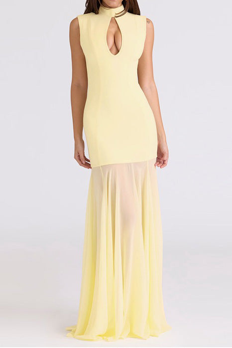 Sleeveless Cutout Chiffon Patchwork Maxi Dress