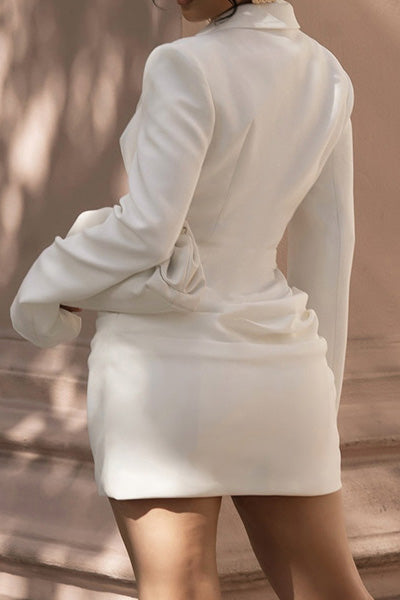 Deep V Button Front Blazer Dress