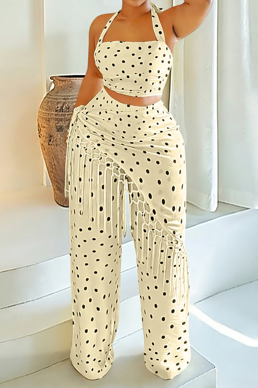 Polka Dot Fringe Wrap Pant Set