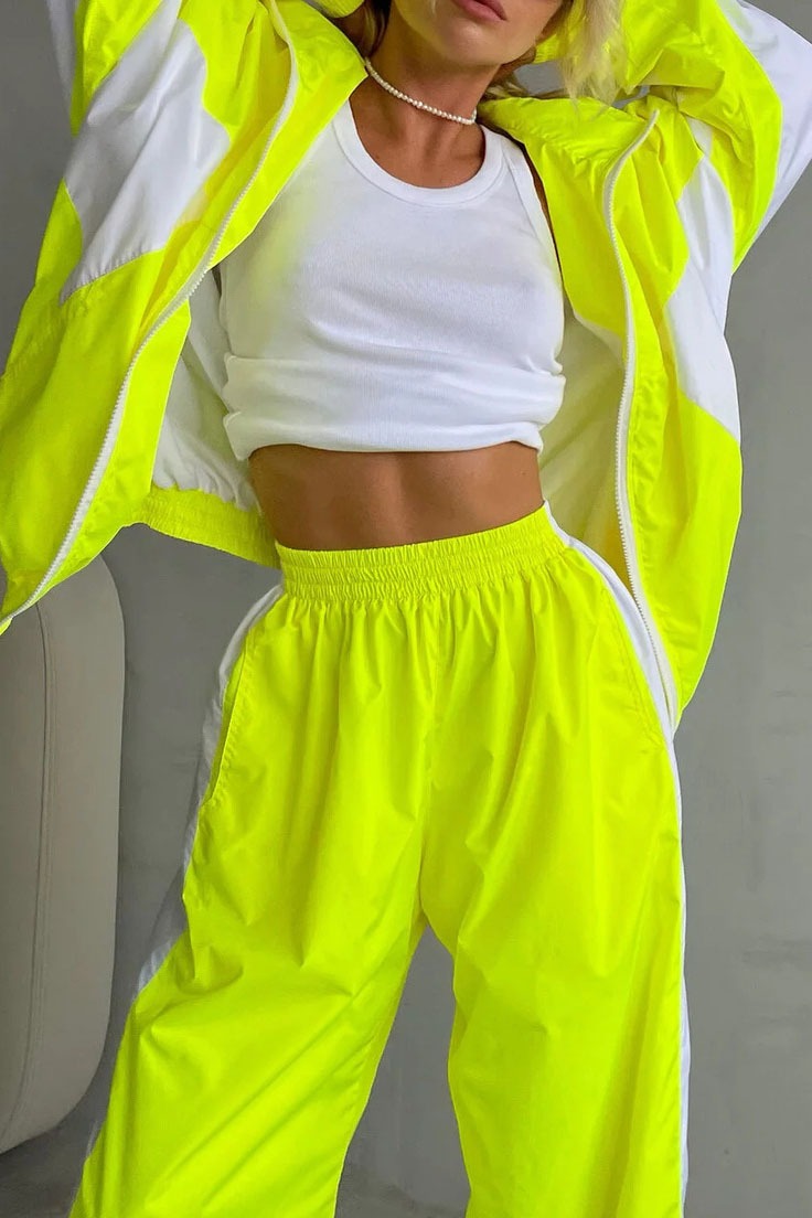 Contrast-Panel Zip Jacket & Wide-Leg Pants Set
