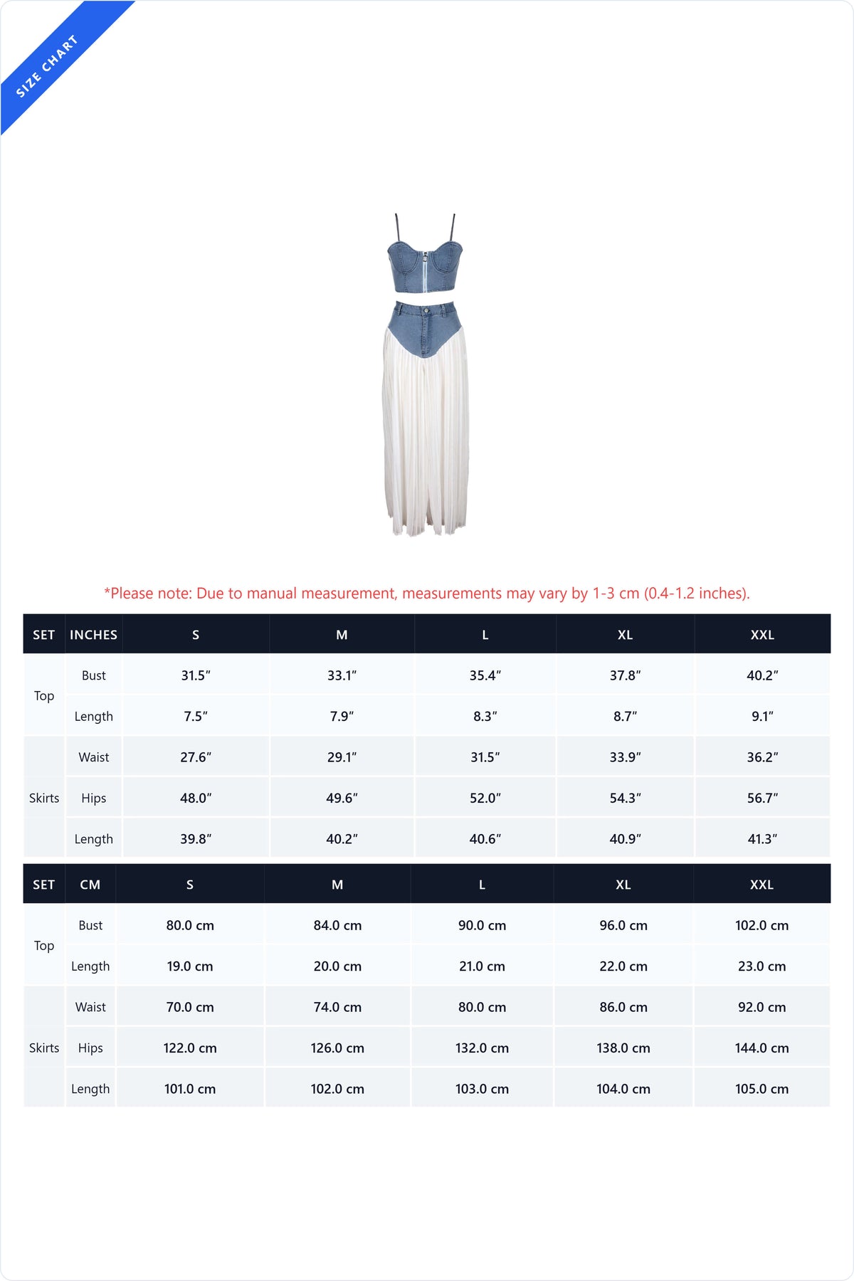 Denim Corset & Pleated Chiffon Pants Set