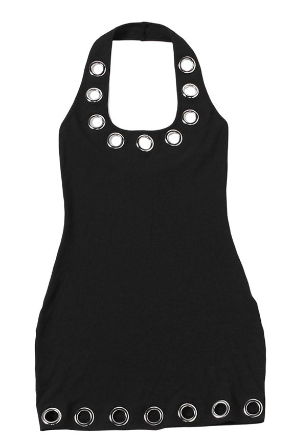 Eyelet Halter Backless Mini Dress