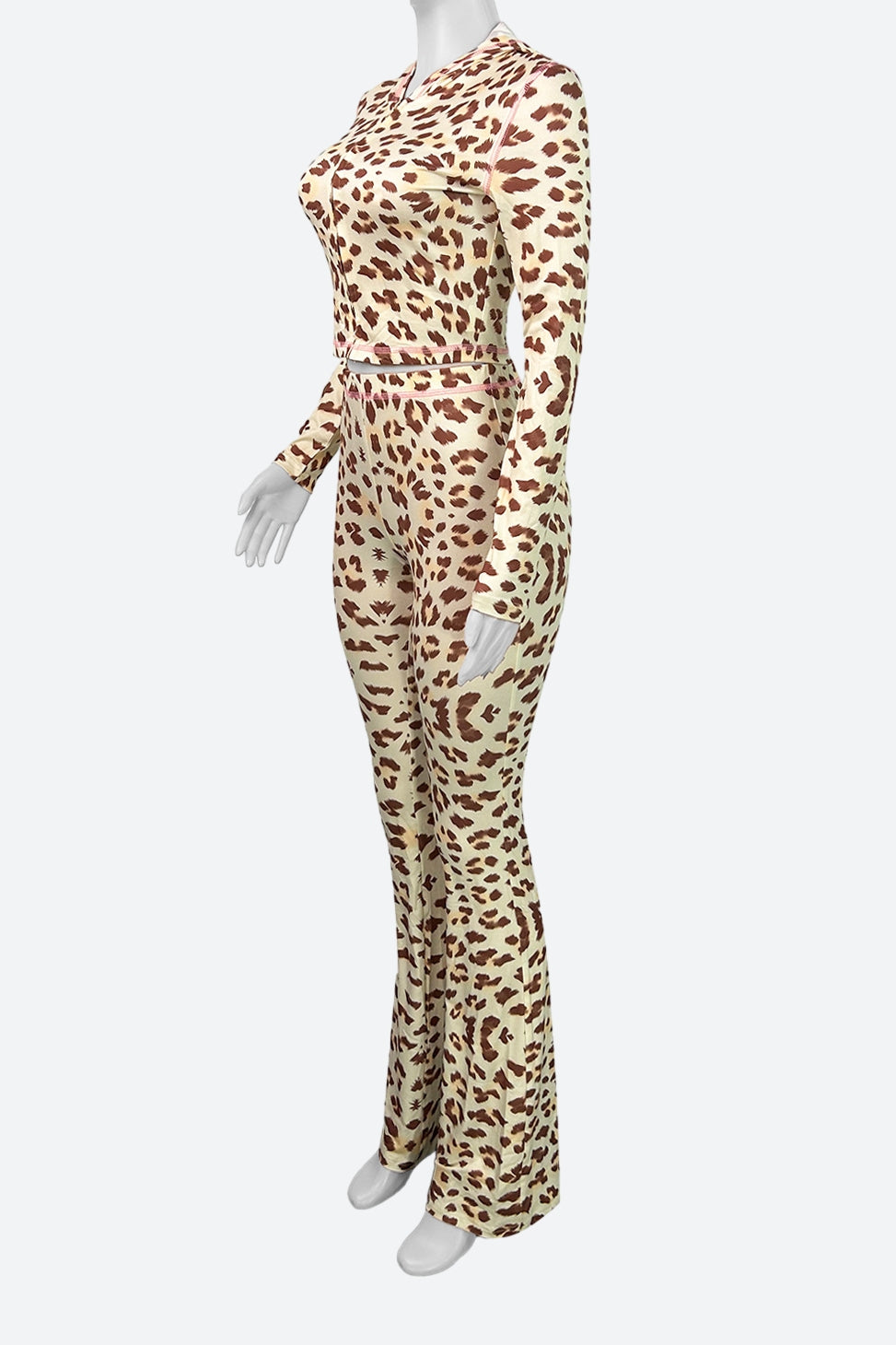 Leopard Print Zipper Jacket And Flared Pants