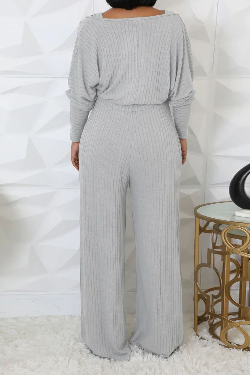 2-Piece Ribbed Knit Tank Jumpsuit & Cropped Top Set