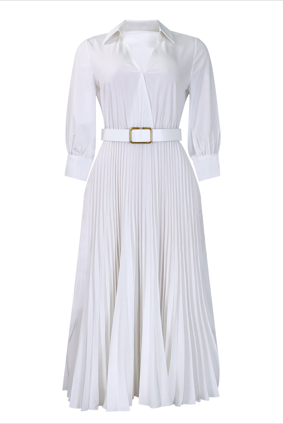 Solid Color Cinched Waist Pleated Long Dress