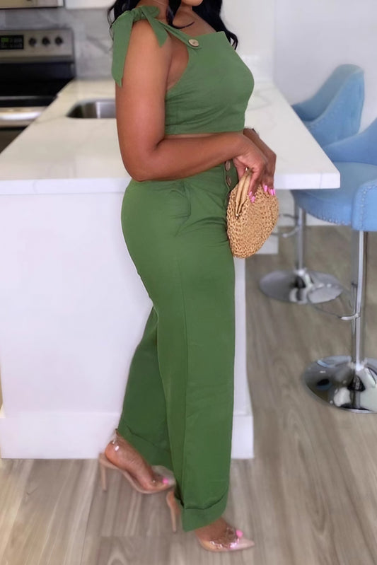 Ruched Tie-Strap Top & Wide Leg Pants Set