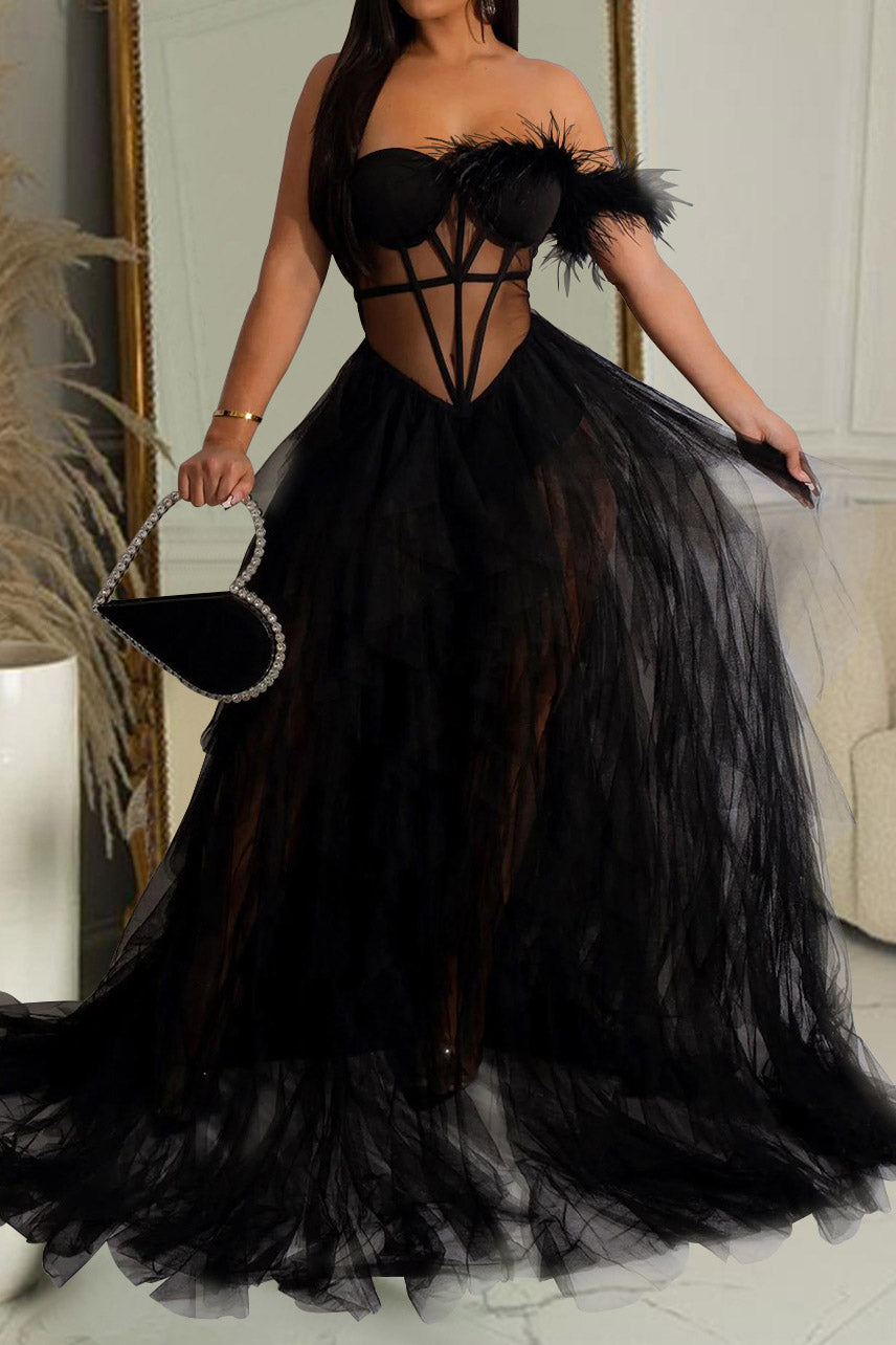 Strapless Corset Tulle Maxi Dress