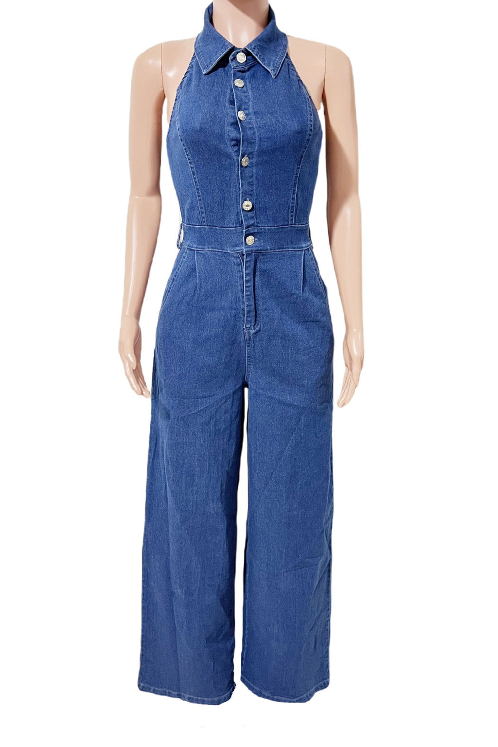 Halter Backless Jumpsuit Wide Leg Stretch