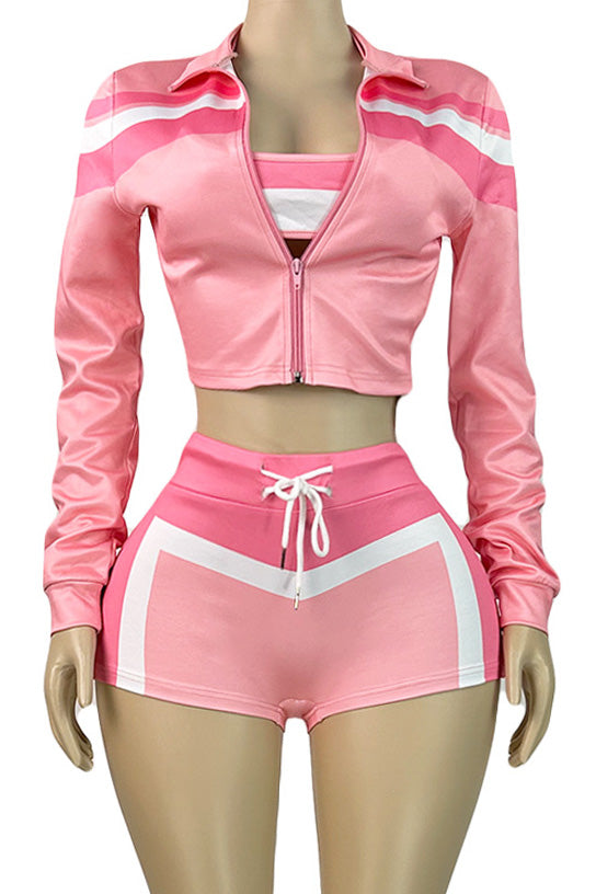 Printed Tie Front Crop Top and Shorts Set