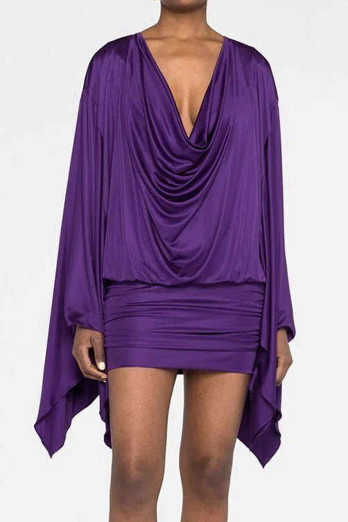 Cowl Neck Batwing Sleeve Mini Dress