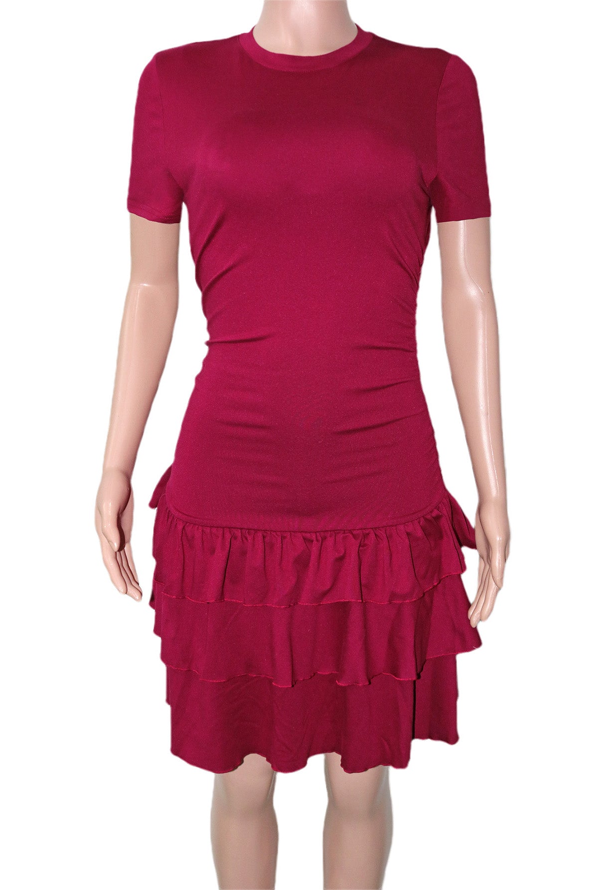 Ruched Tiered Ruffle Mini Dress