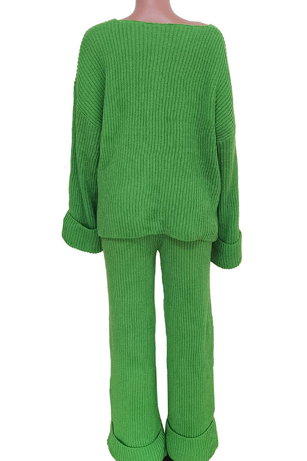 Solid Loose Knitted Two Piece Set