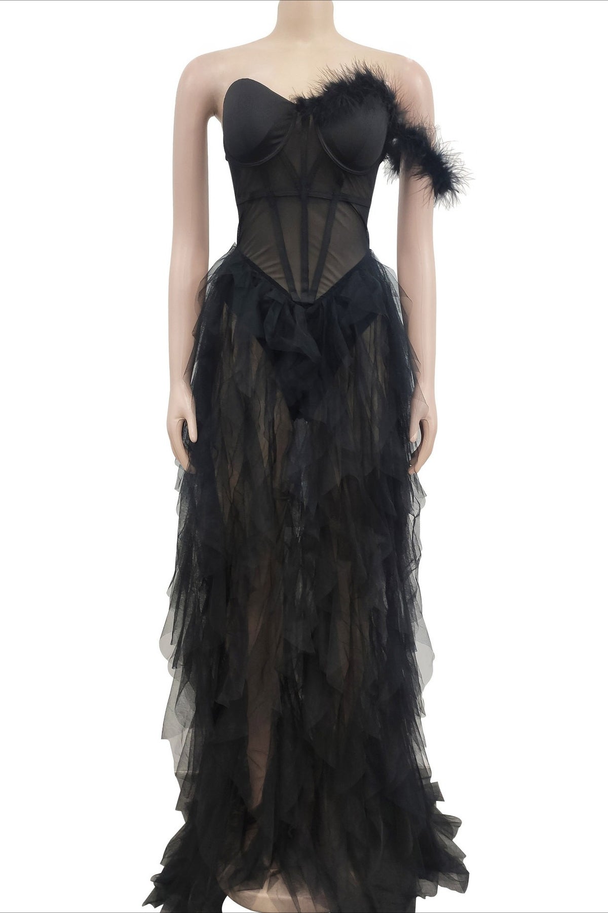 Strapless Corset Tulle Maxi Dress