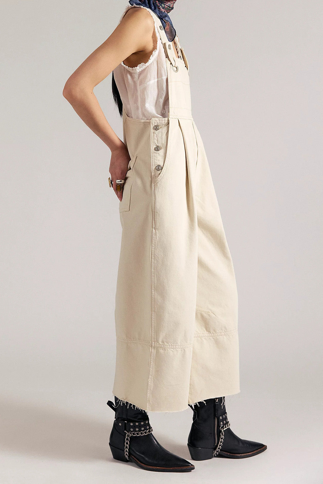 Pleated Wide Leg Denim Overalls