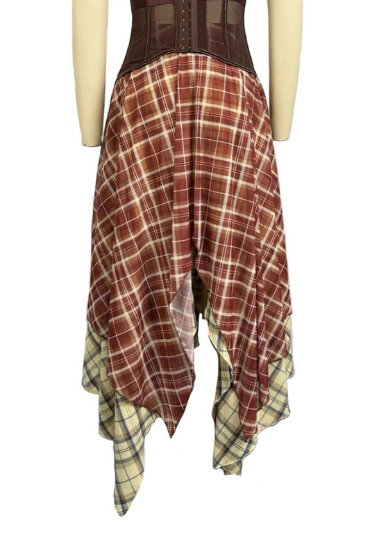 Plaid Tie-Front Asymmetrical Skirt