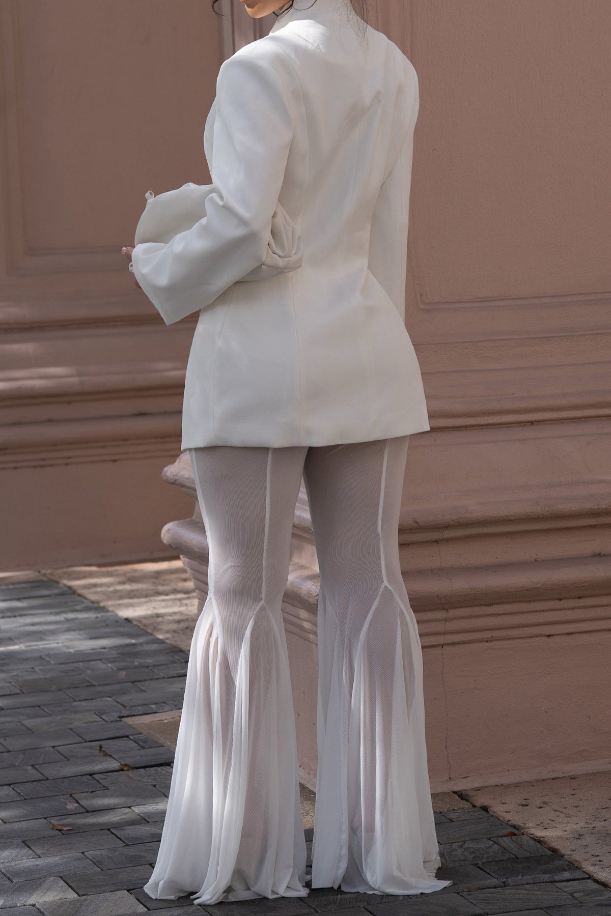 Asymmetric Blazer & Sheer Flare Pant Set