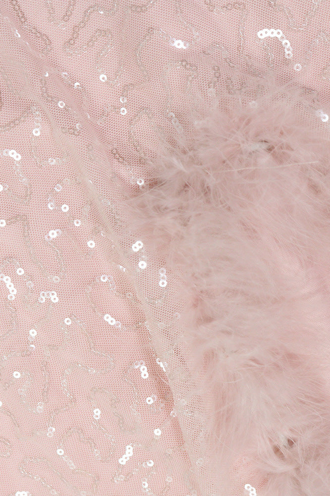 Feather Trim Sequin Gown