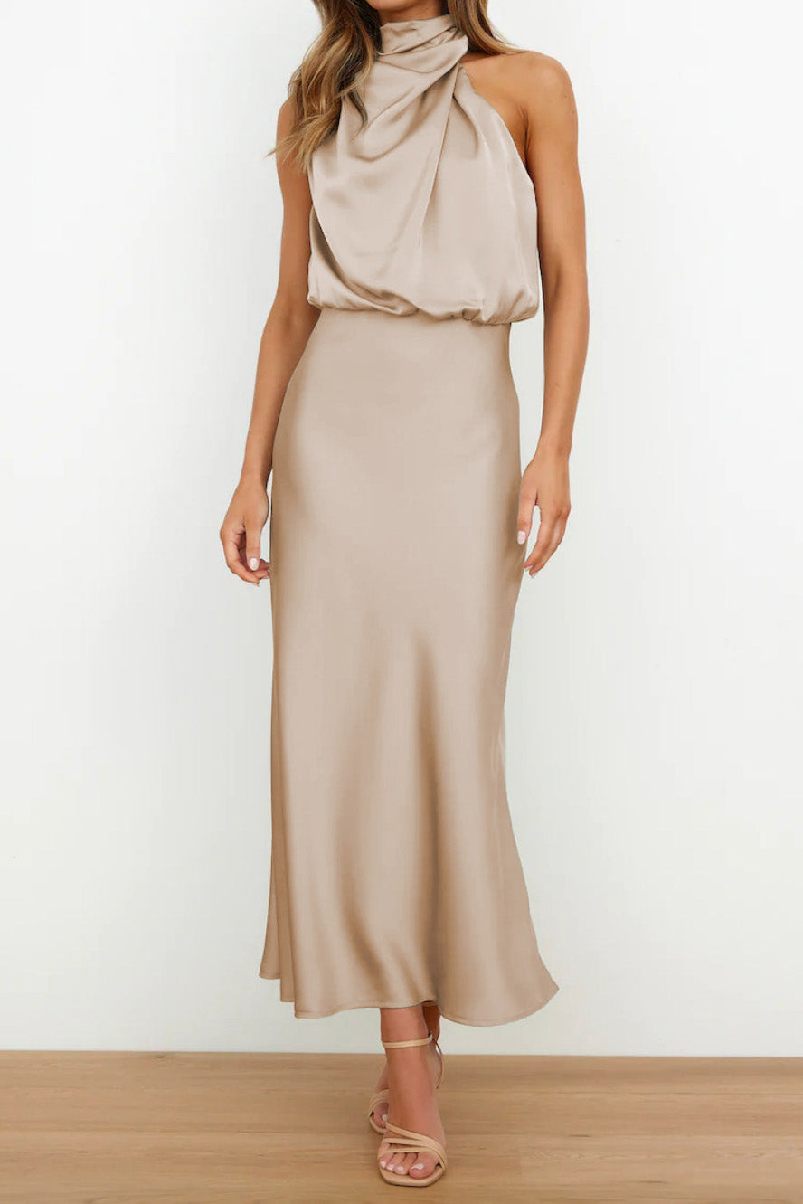 Satin Mock-Neck Slip Dress
