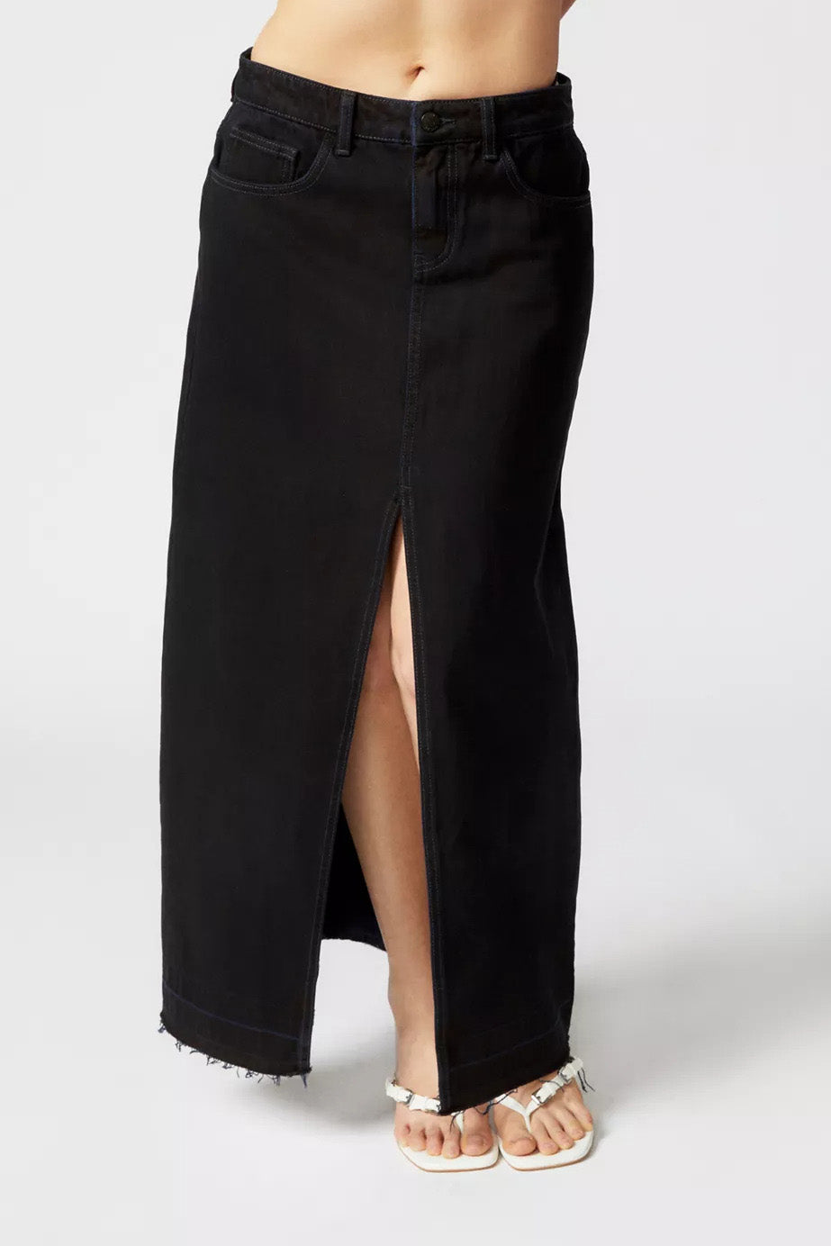 Slim Fit Vintage Denim Long Skirt