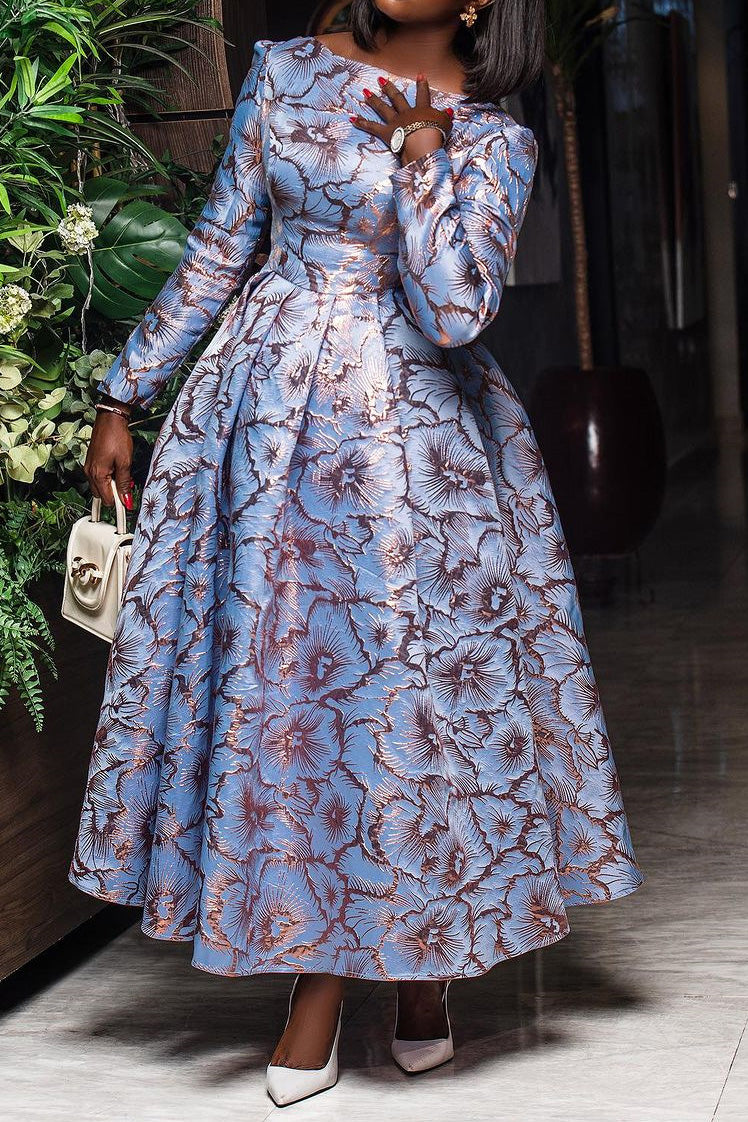 Crew Neck Long Sleeve Pleated Midi Dress