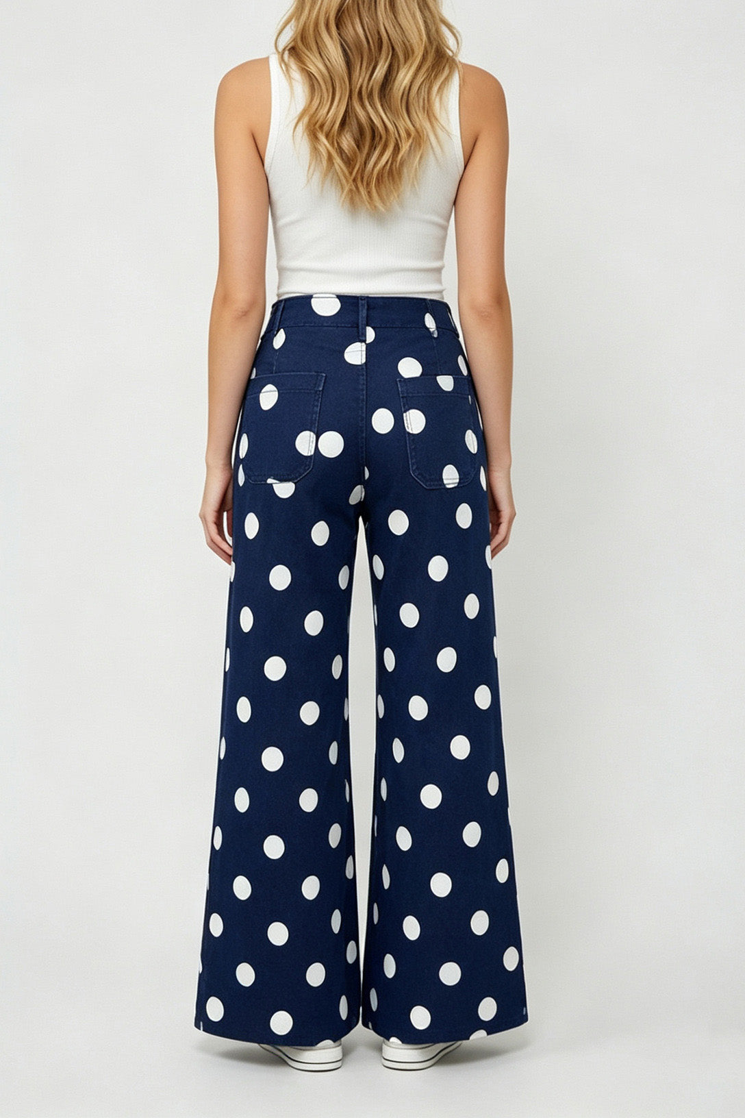 Polka Dot High Rise Wide Leg Jeans