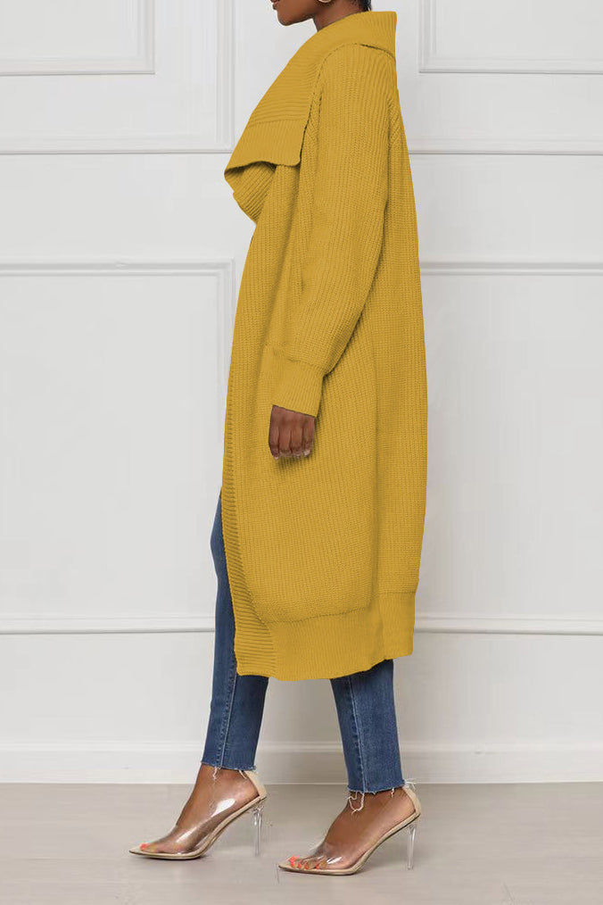 Solid Color Long Knit Cardigans