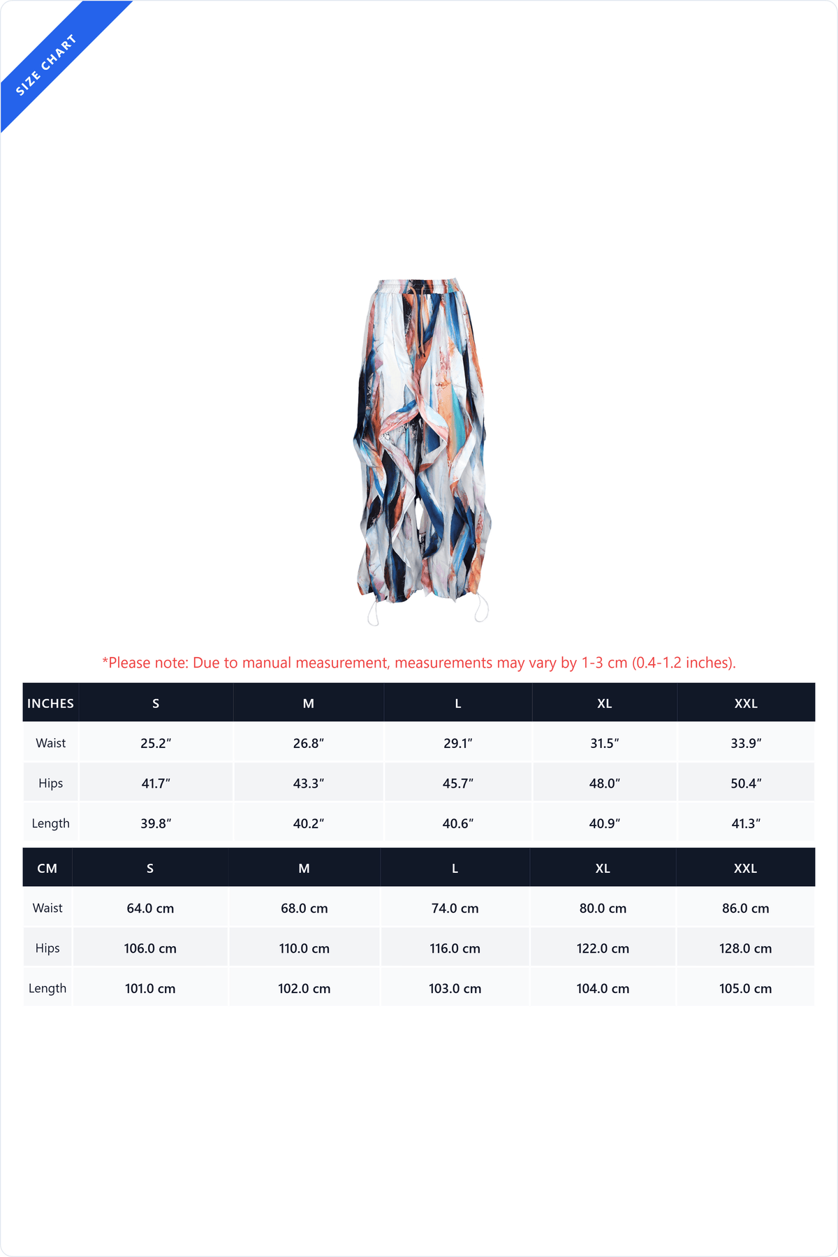 Abstract Print Cascading Draped Drawstring Pants