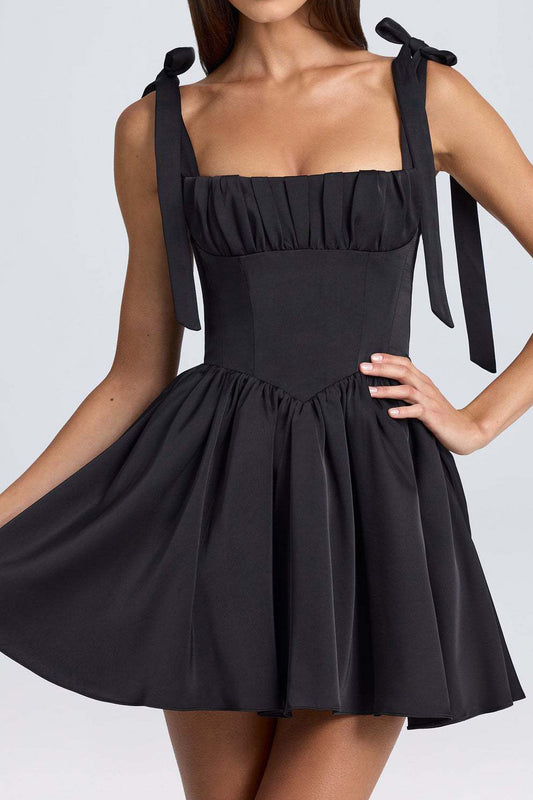 Pintucked Shirred Mini Dress