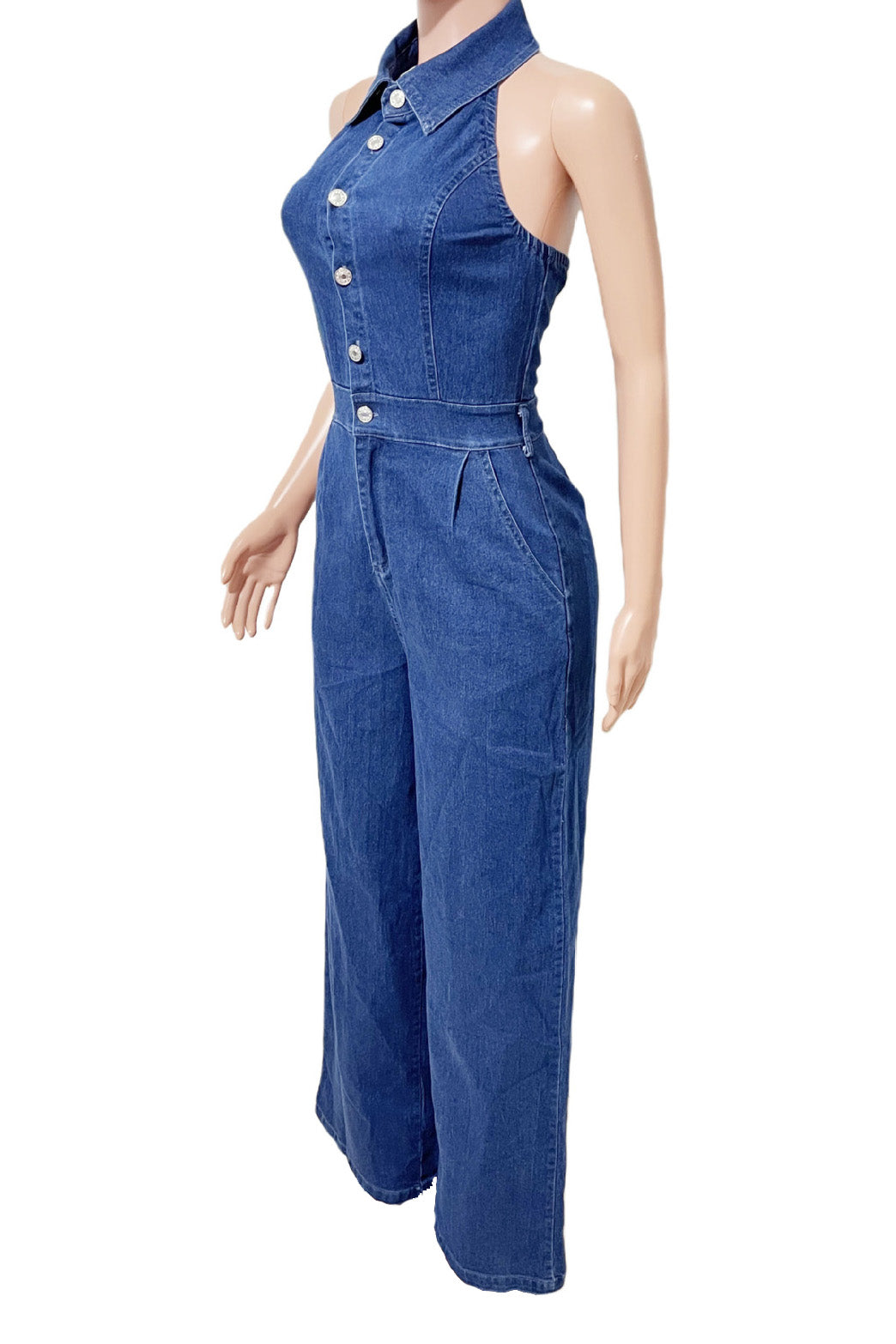 Halter Backless Jumpsuit Wide Leg Stretch