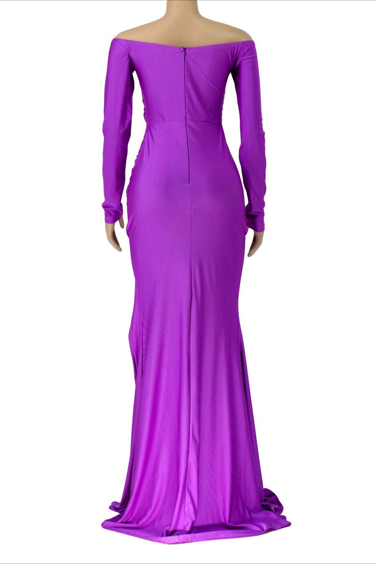 Off-Shoulder Long Sleeve Slit Maxi Dress