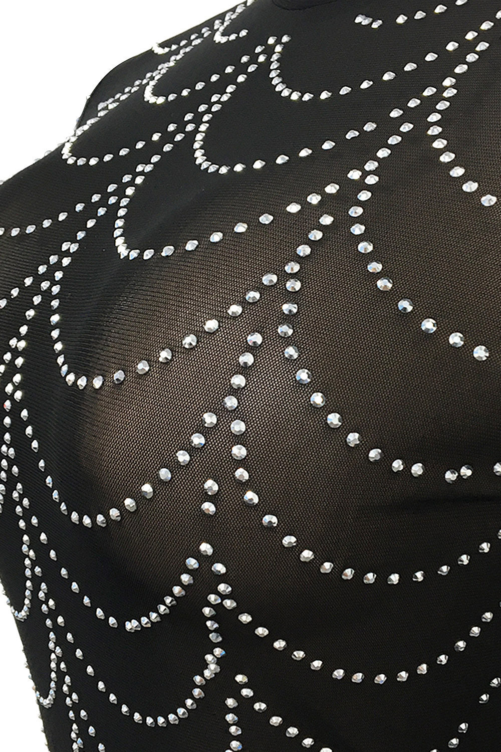 Rhinestone Long-Sleeve Sheer Maxi Dress
