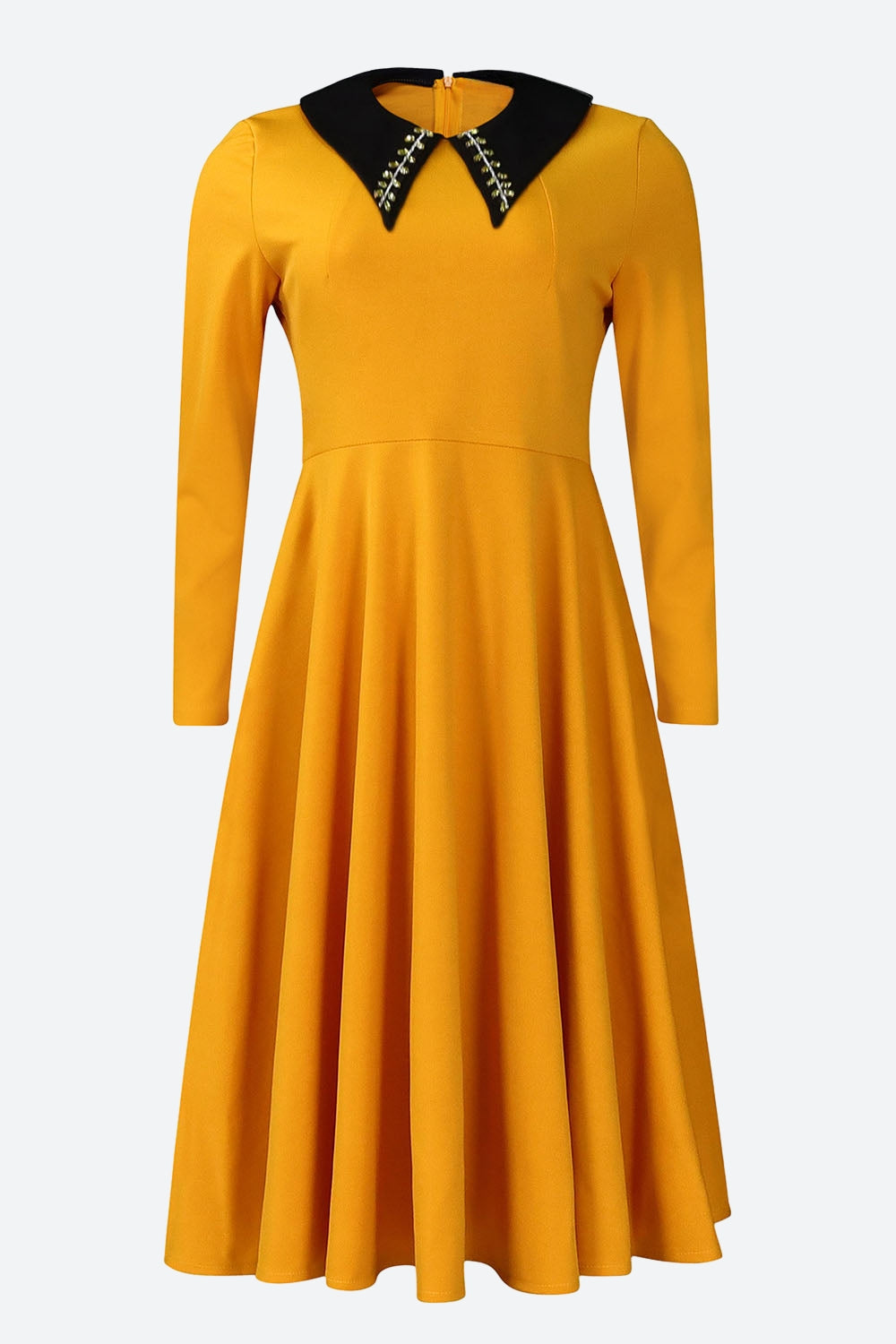 Solid Color Long Sleeve Lapel Elegant Dress