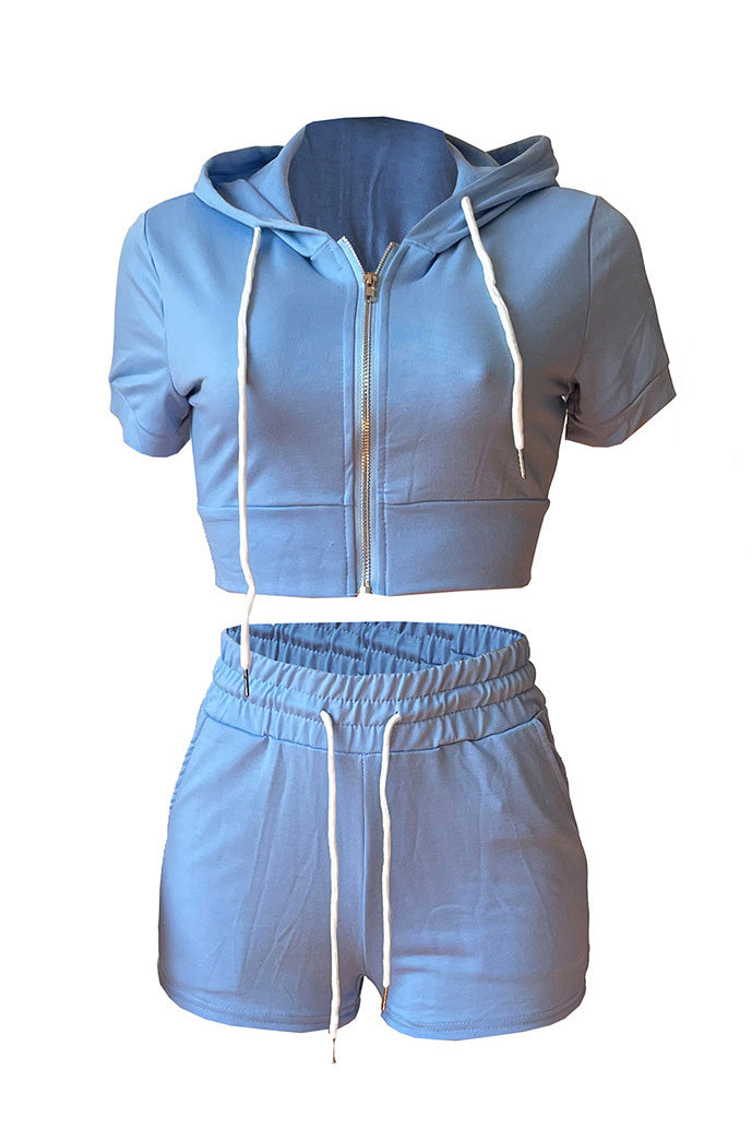 Crop Top Hoodie Short Set