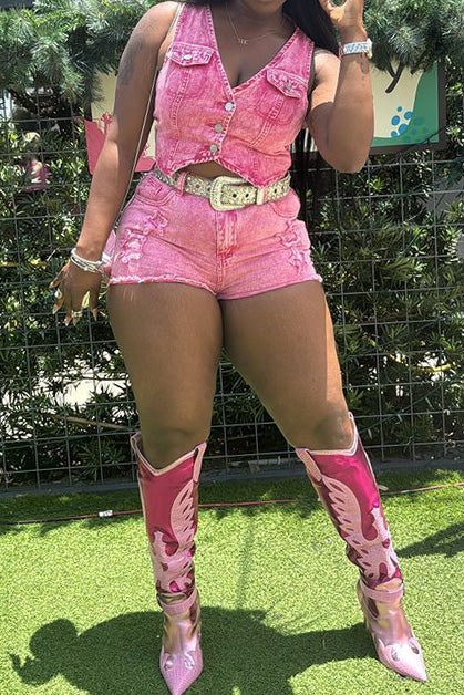 Denim Vest & Shorts Set