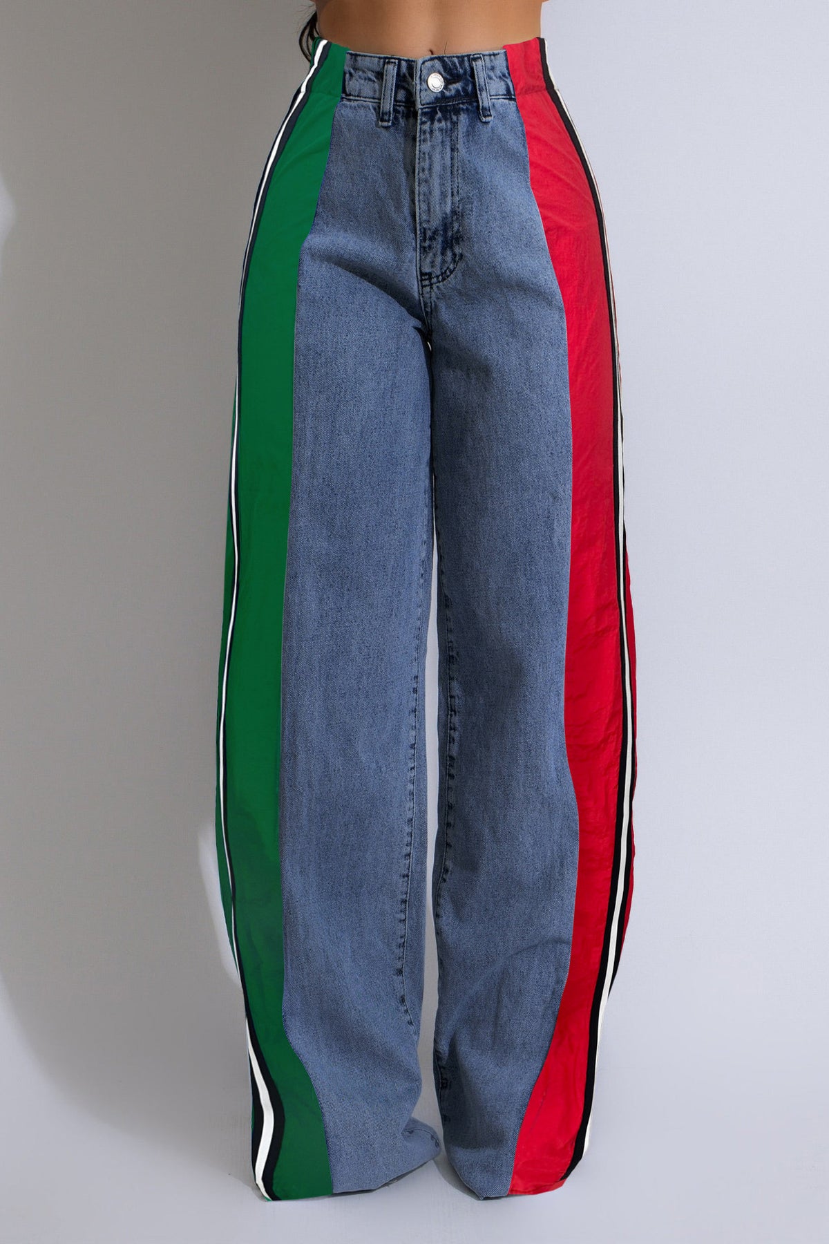 Wide Jeans with Wide Contrast Side Lines