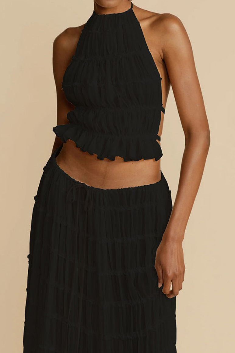 Summer Backless Ruched Dress Set