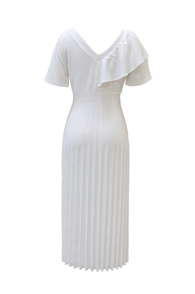 Pleated Flounce Sleeve Slim Fit Dress