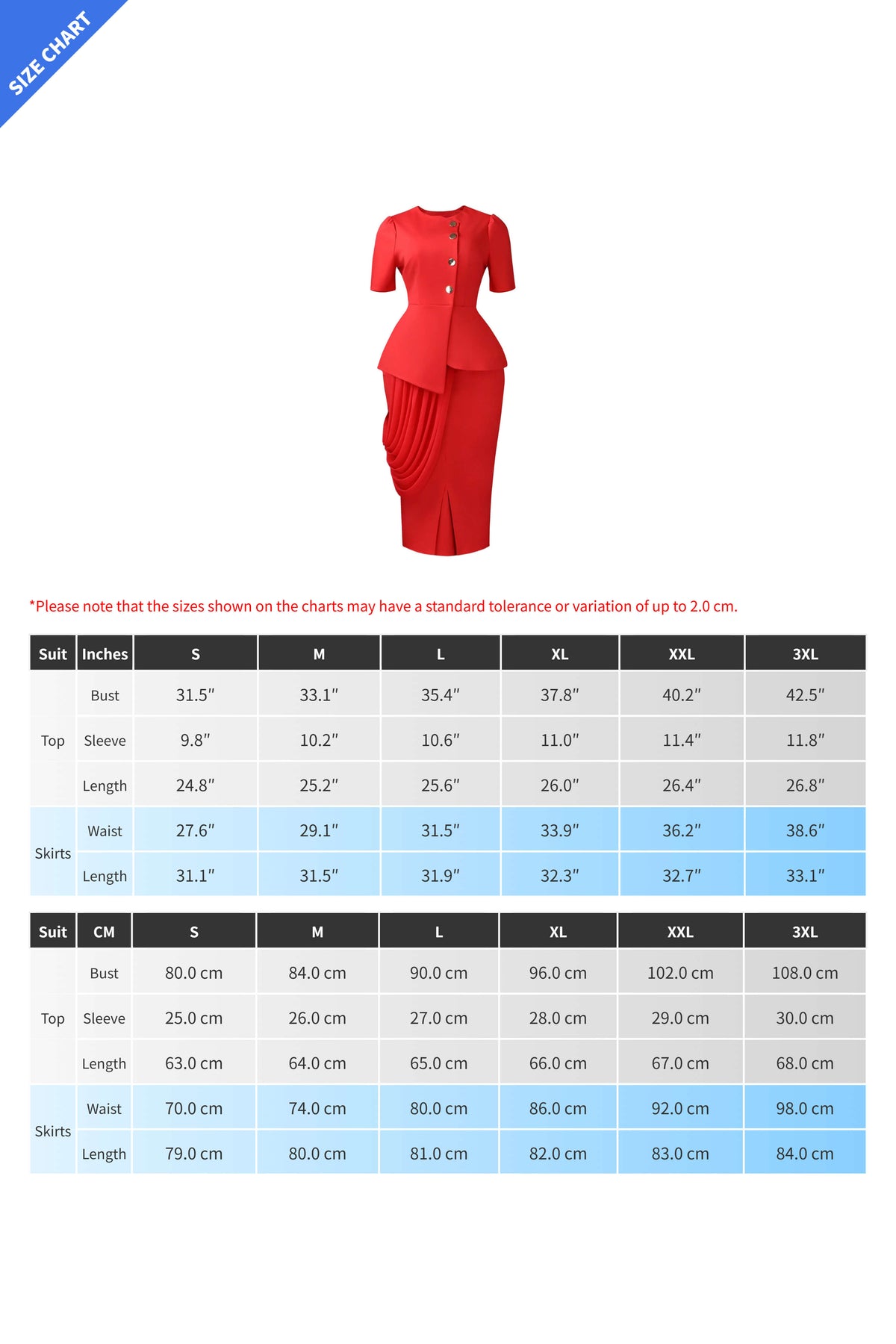 Asymmetrical Button Peplum Skirt Set