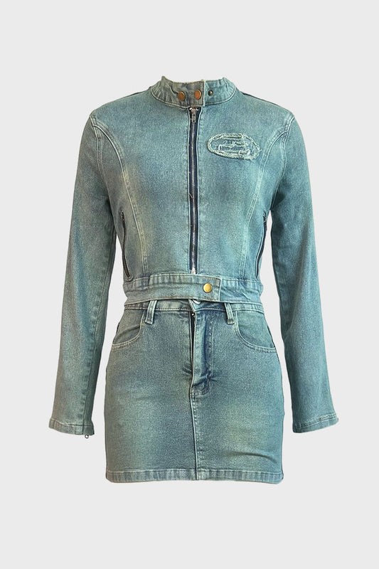 Vintage Wash Patch Denim Jacket