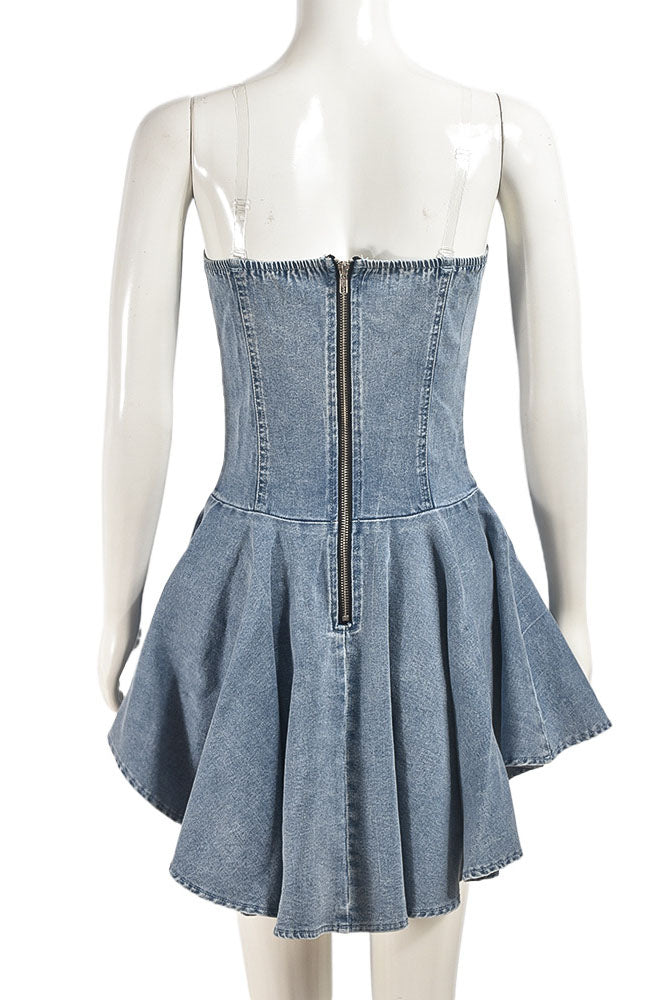 Sweet Denim Corset Flare Mini Dress