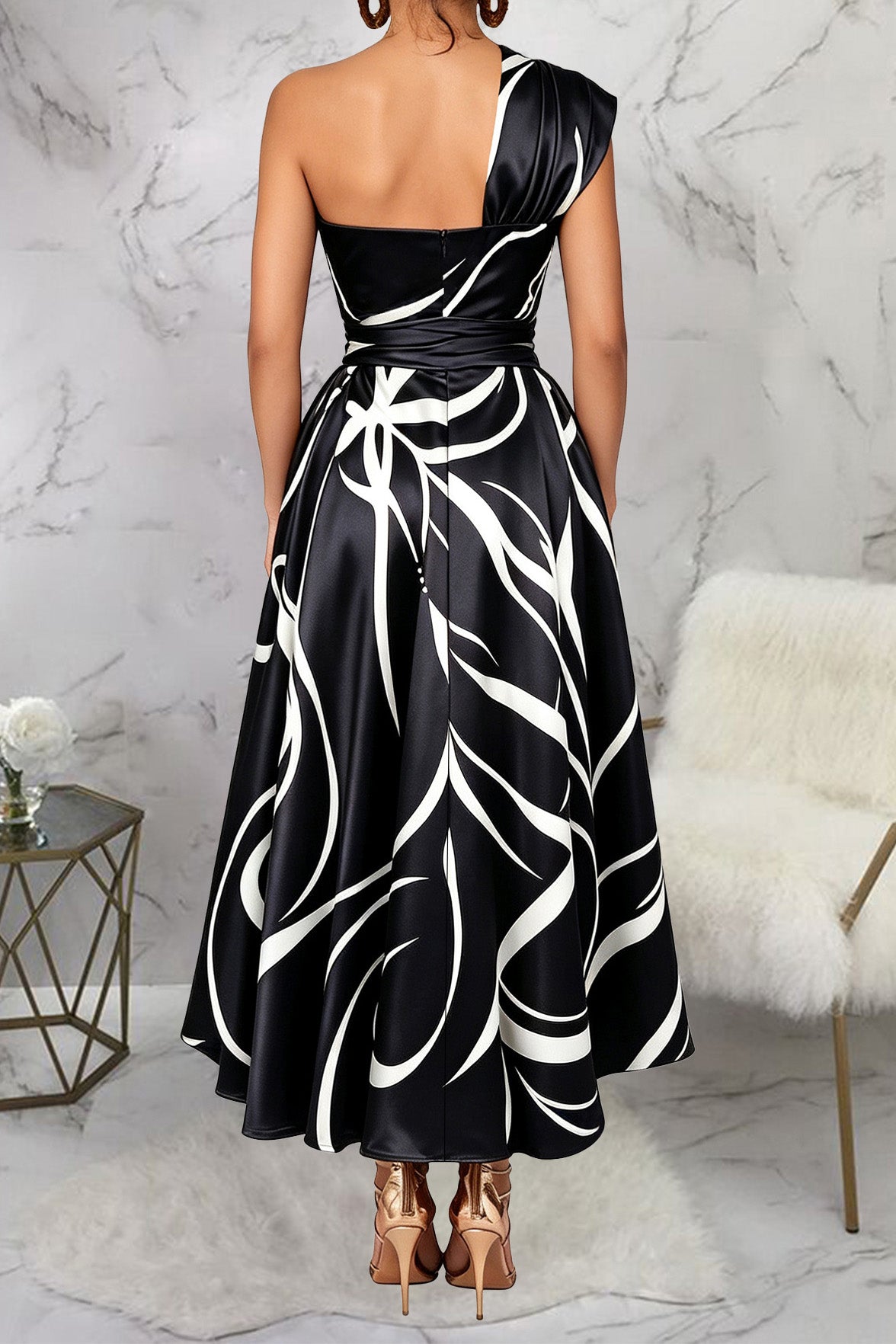 Abstract Asymmetric Maxi Dress