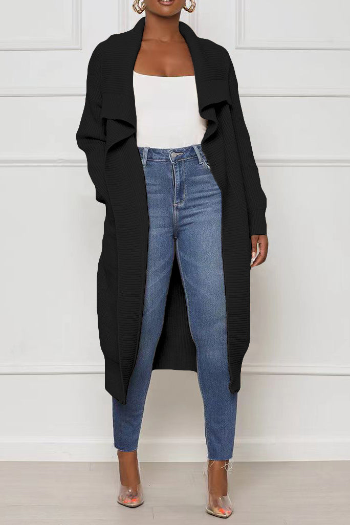 Solid Color Long Knit Cardigans