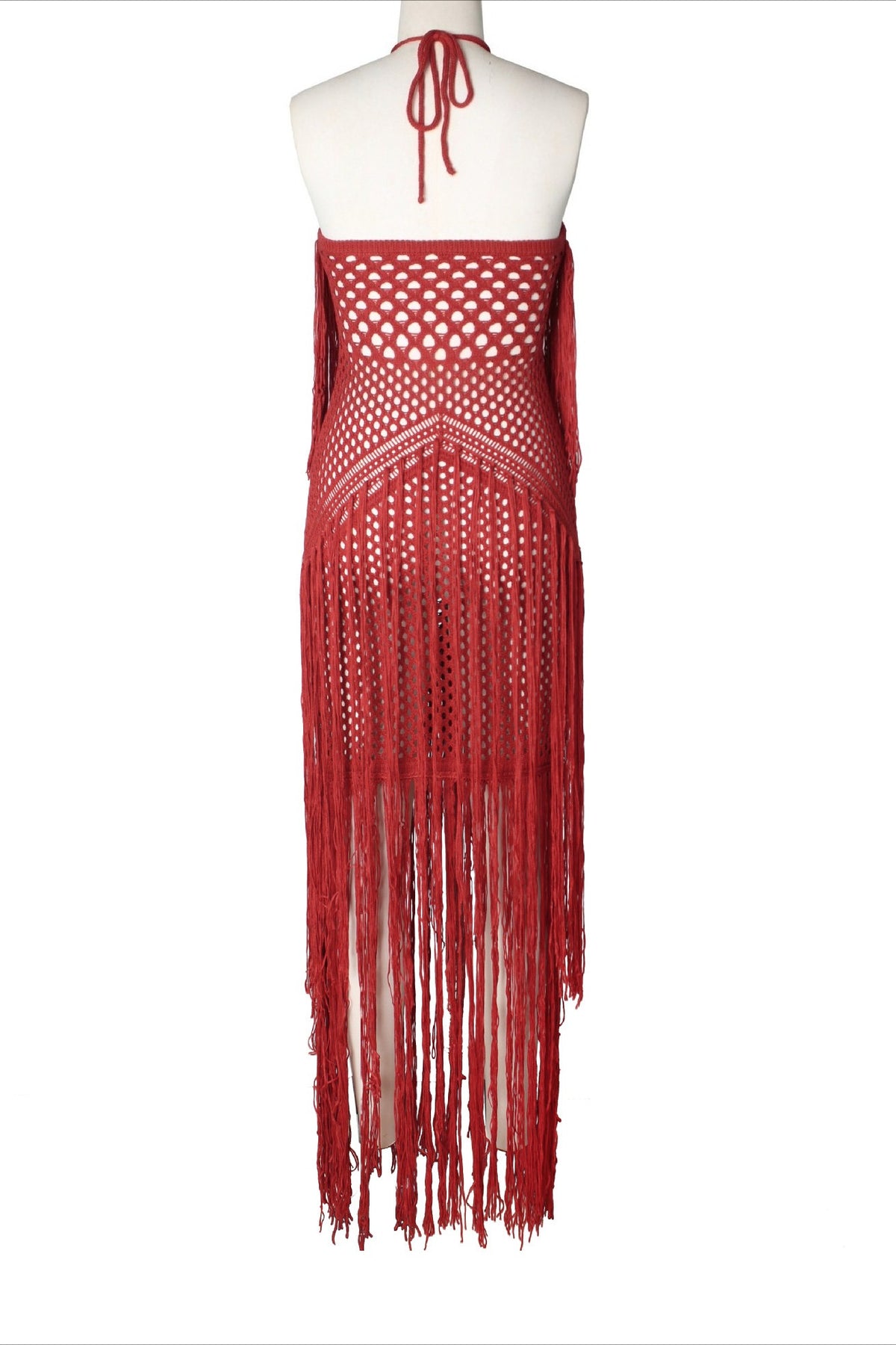 Crochet Halter Fringe Maxi Dress