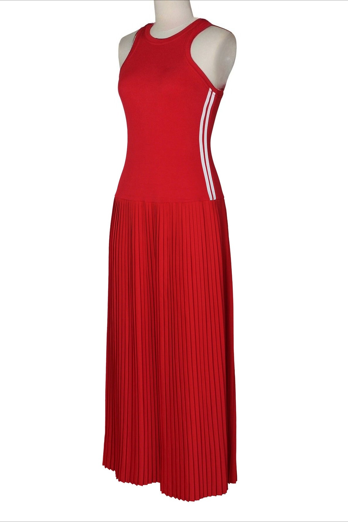 Sporty Contrast-Stripe Pleated Maxi Dress