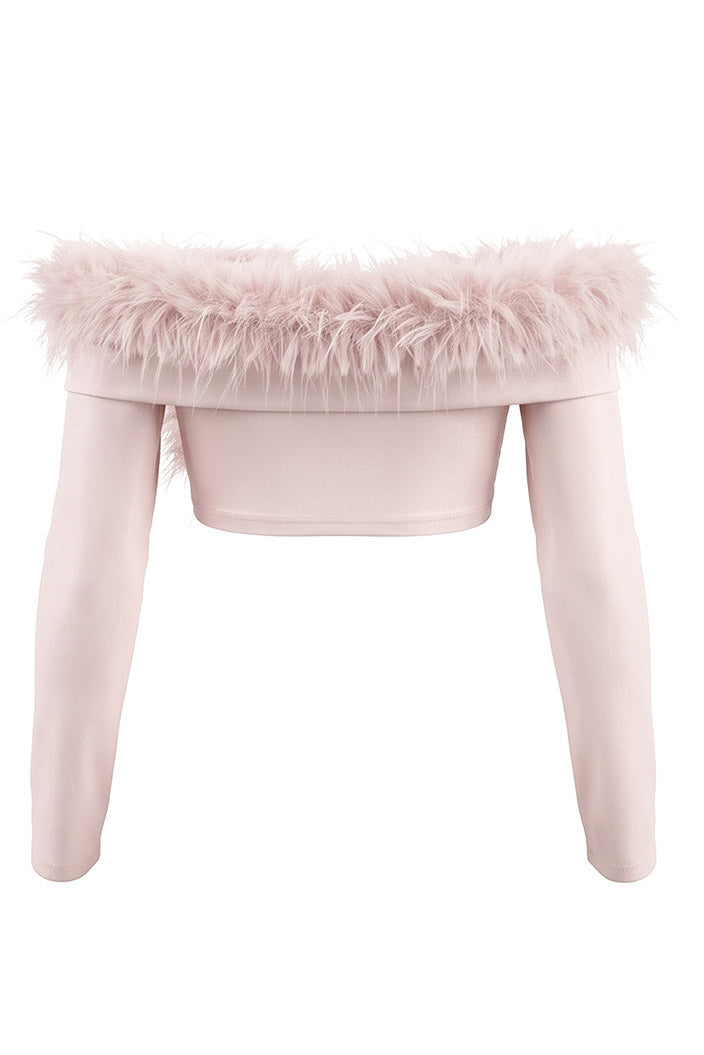 Feather-Effect Off-Shoulder Twist Crop Top