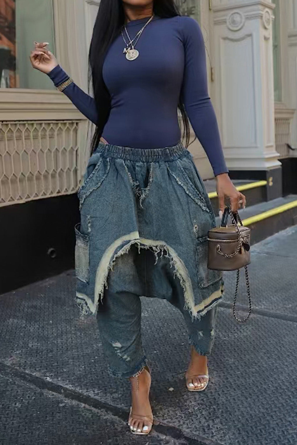 Vintage Ripped Harem Fit Denim Pants