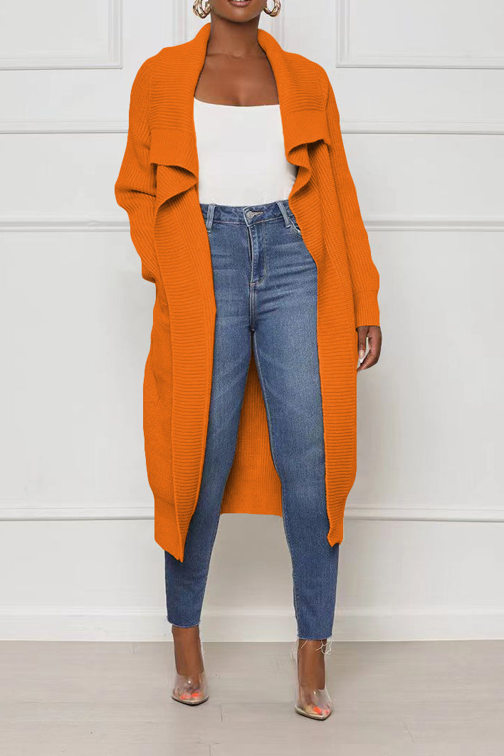 Solid Color Long Knit Cardigans